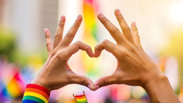 Hands Forming Heart Shape at Colorful Pride Celebration Event