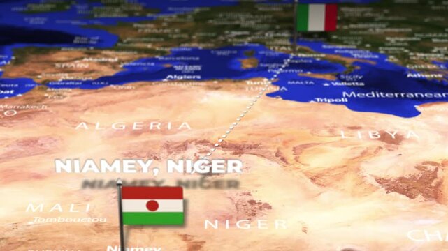 Flight From Rome ITALY to Niamey NIGER with flag pins