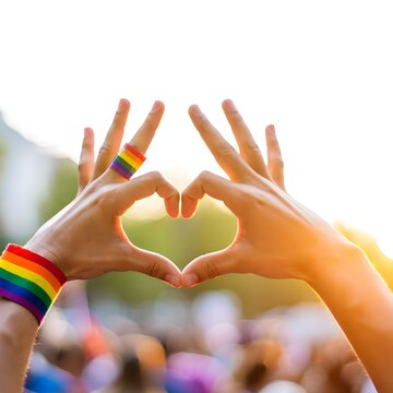 Colorful Hands Forming Heart Shape Against Vibrant Background