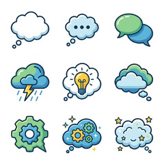 Obraz premium Collection of Pixel Art Thought Bubbles and Icons.
