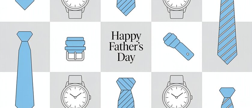 Happy Father's Day Seamless Pattern Blue Ties and Watches