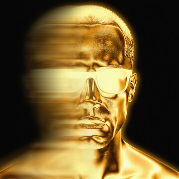 Mann mit Brille goldfarben und verzerrt