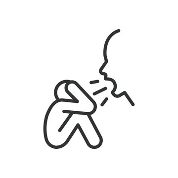 Verbal aggression, icon in line design. yelling, fear, conflict, shouting, abuse, pressure, bullying on white background vector. Verbal aggression editable stroke icon