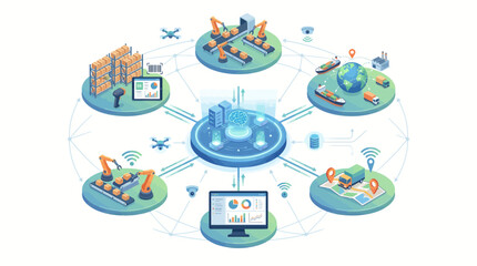 Naklejka premium SmartSupplyChainNetworkIntegrationTechnologyInfographic