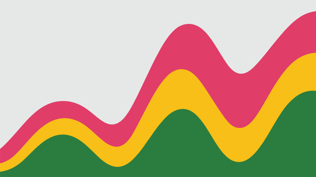 Three-layered wavy area chart featuring pink, yellow, and green sections with a distinct inverted curve pattern for visualizing comparative trends and information metrics.