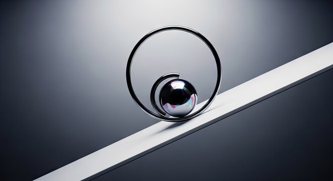 Metallic sphere in a circular ring rolling on a white inclined plane