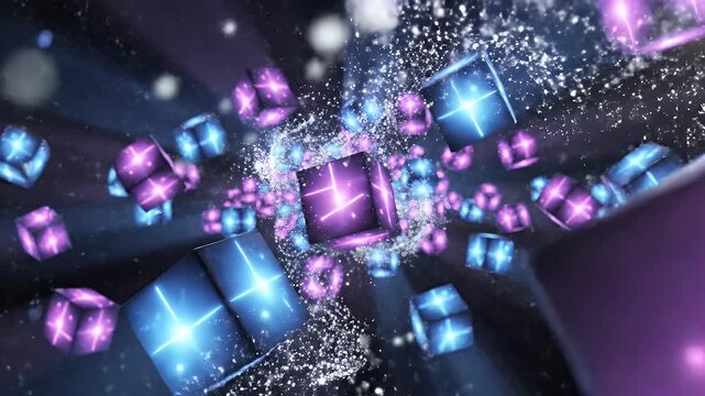 Abstract digital art depicting glowing cubes in a nebula.