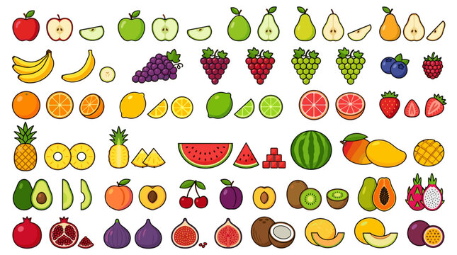 Set of various fruits and berries