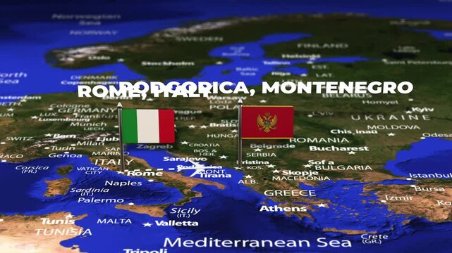 Flight From Rome ITALY to Podgorica MONTENEGRO with flag pins