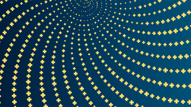 Abstract background with yellow plus signs arranged in a spiral pattern