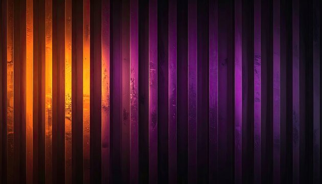 Textured vertical stripes blend from orange to purple to black, creating an abstract design
