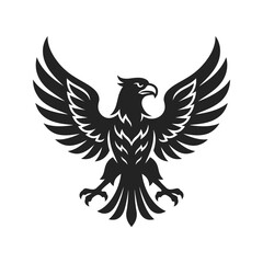 Fototapeta premium Black Eagle Emblem Silhouette, Heraldic Bird Mascot, Powerful Wings Spread