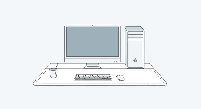 Computer workstation with monitor and keyboard.