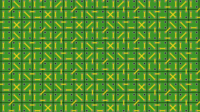 緑色のマス目から黄色の紐が出ている背景画像_16:9