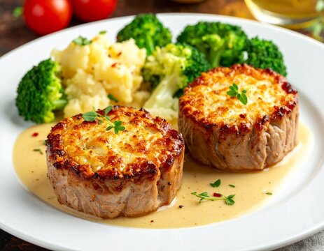Schweinemedaillons mit Kartoffelgratin und Brokkoli