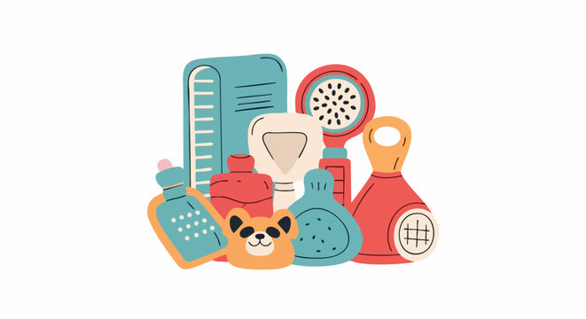 Set of colorful children baby toy icons illustration.