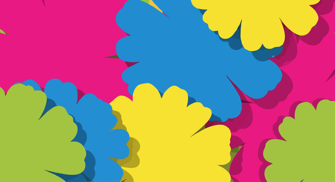 Abstract floral pattern with colorful paper cut flowers.