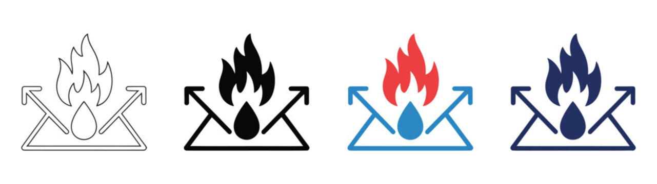 Fireproof and Fire Resistant Material Icon Set with Flame Resistance Indicators, Protective Shield Symbols, Industrial Safety Graphics, and Heat Resistant Material Vector Design Elements.