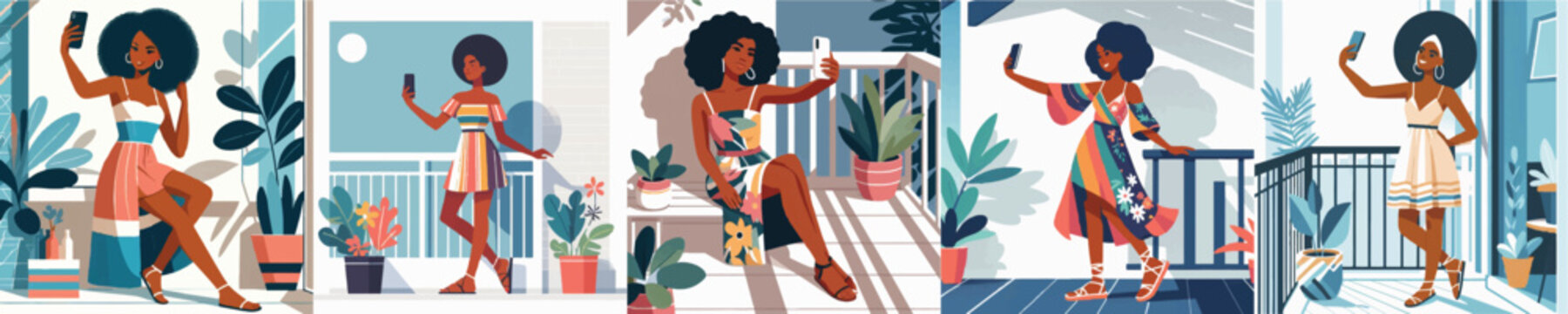 Vector of an African woman taking a selfie with a smartphone