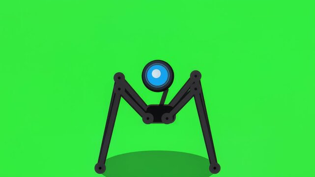 Animated Sci-Fi Robot Walker with Blue Eye on Green Screen