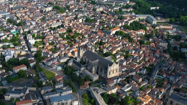Aerial view beside the old town of the city Poitiers, France on a sunny summer morning