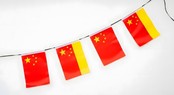 China day celebration with chinese flags on a string banner