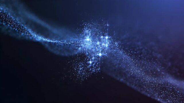Abstract shimmering blue particles flowing like a digital wave