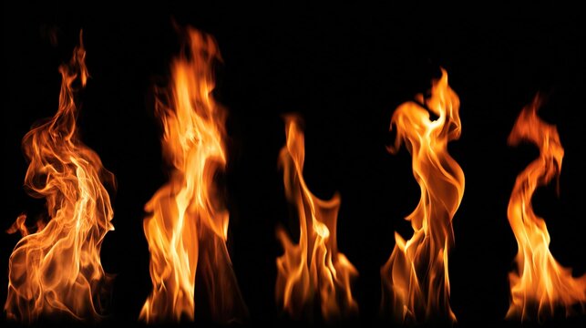 firefighting. Collection of flames isolated on black background with dramatic lighting effects, STEM education sheets, lab safety posters, designed for STEM education and laboratory safety posters.