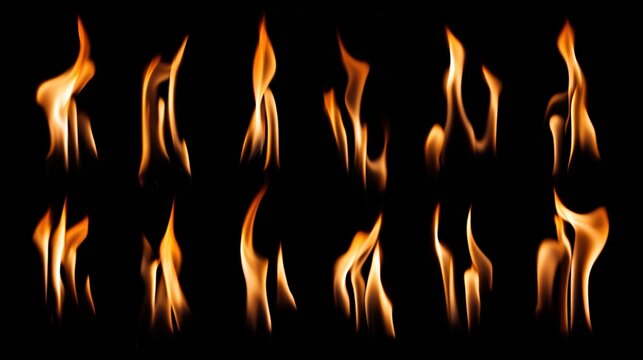 firefighting. Collection of flames isolated on black background with dramatic lighting effects, STEM education sheets, lab safety posters, designed for STEM education and laboratory safety posters.