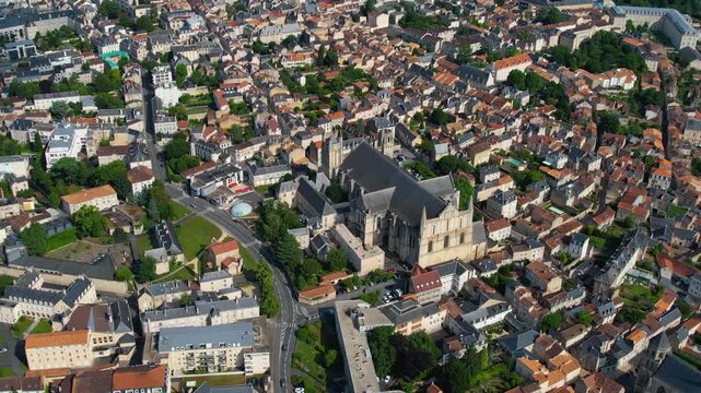 Aerial view beside the old town of the city Poitiers, France on a sunny summer morning