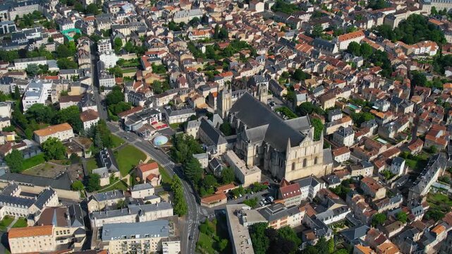 Aerial view beside the old town of the city Poitiers, France on a sunny summer morning
