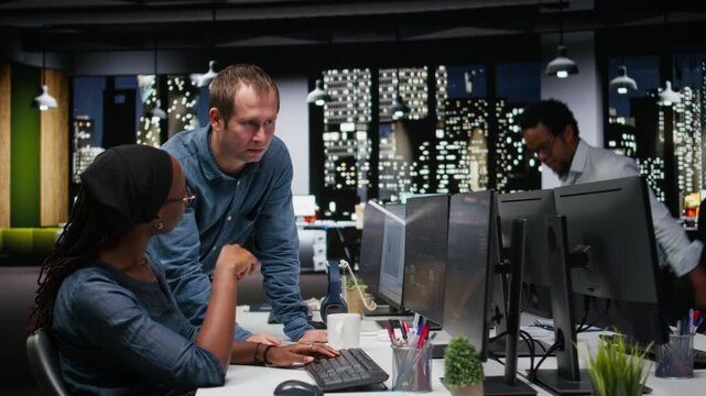 Manager assisting intern automating mobile app development tasks using AI scripts. Supervisor helps trainee leverage AI to accelerate feature implementation.