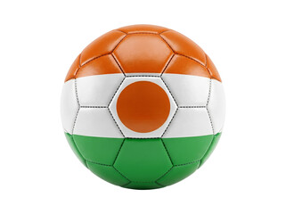 Fototapeta premium Soccer Ball Close-Up with Orange, White and Green Panels and Textured Leather-Like Surface on Clean Studio Background
