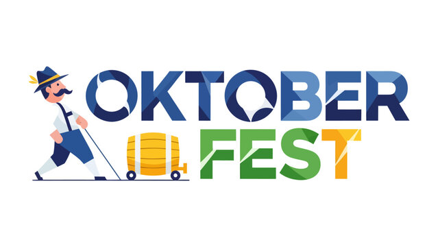 Oktoberfest Celebration Graphic: A stylized illustration depicts a traditional Bavarian character pulling a keg, celebrating the iconic Oktoberfest festival with vibrant, colorful typography.