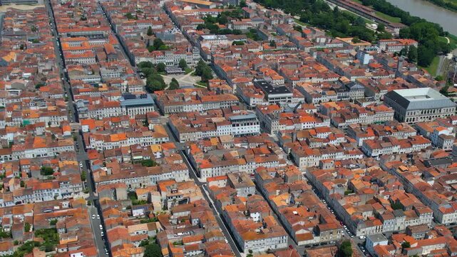 Aerial view beside the old town of the city Rochefort, France on a sunny summer morning