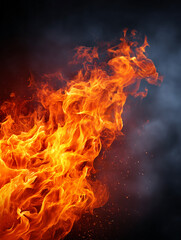 Fototapeta premium Intense fire flames with glowing sparks against dark background