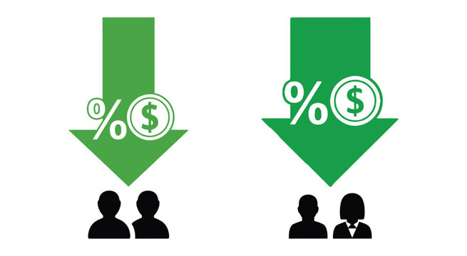 Tax Reduction Icon With People Silhouettes Green And Black Design