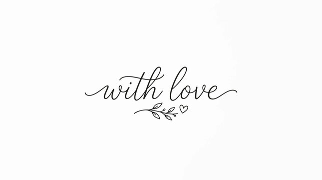 Elegant 'With Love' Handwritten Text with Floral Accent and Heart