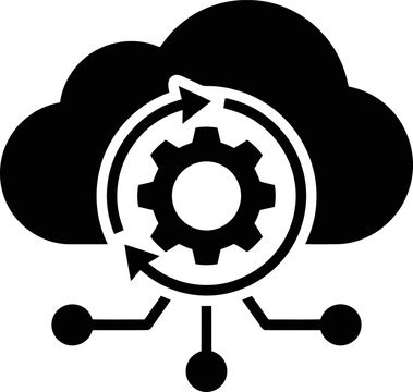 Cloud storage system with gear and arrows rotates for data exchange online