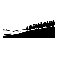 Obraz premium Black Silhouette of Forest Trees on a Rolling Hill Landscape