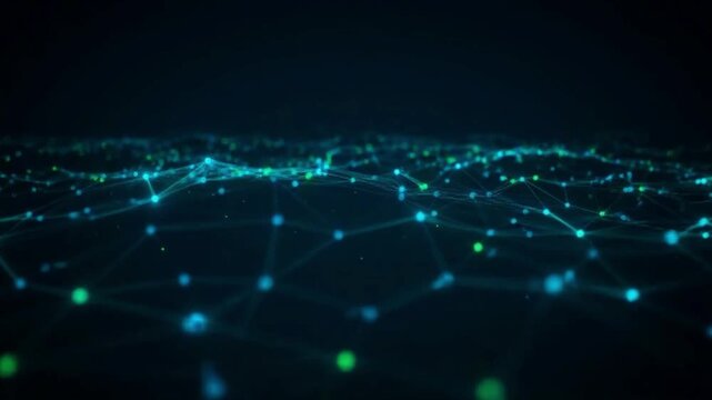 Digital network of glowing blue nodes and connections