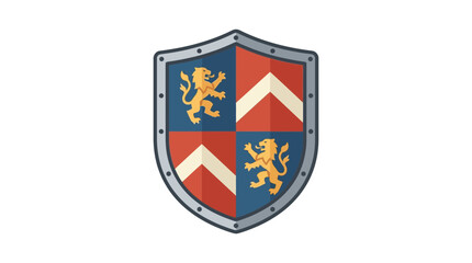 Obraz premium Medieval Shield with Lion Crest and Chevron Pattern.