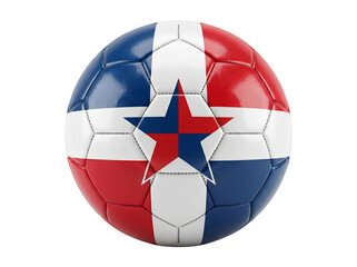 Fototapeta premium Soccer Ball with Country Flag Design in Red White and Blue, Textured Leather Panels and Stitching, Isolated on White Background