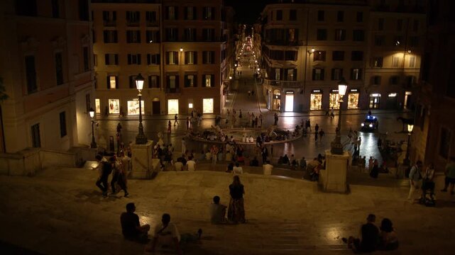 Evening Crowds Gathered in Piazza di Spagna Below Spanish Steps Rome Italy Shot with Cinema Camera