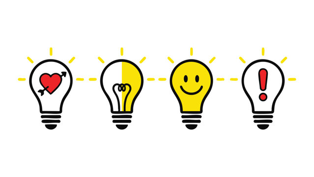 Set of four creative light bulb icons with different symbols Vector