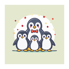 Naklejka premium Cute penguin family cartoon illustration