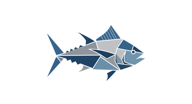 Geometric Tuna Fish Illustration - Abstract Blue and Gray Seafood Art