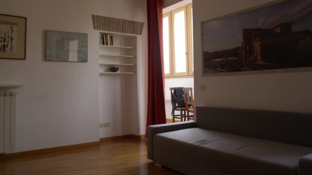 Traditional Apartment Interior With Natural Light and Furnished Room in Rome Italy Shot with Cinema Camera