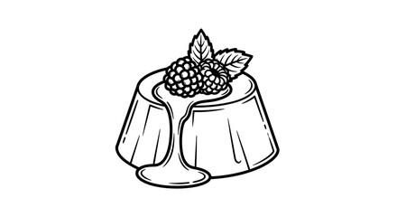 Dessert Vector Illustration: Panna Cotta with Berries and Mint Leaf © udin