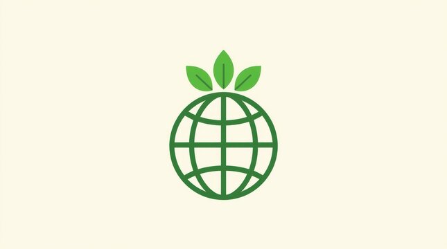 Green eco friendly globe icon with leaves representing sustainability and nature protection for environmental design
